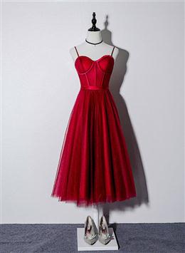 Picture of Lovely Dark Red Color Sweetheart Tulle Prom Dresses, Wine Red Color Evening Dresses Homecoming Dresses